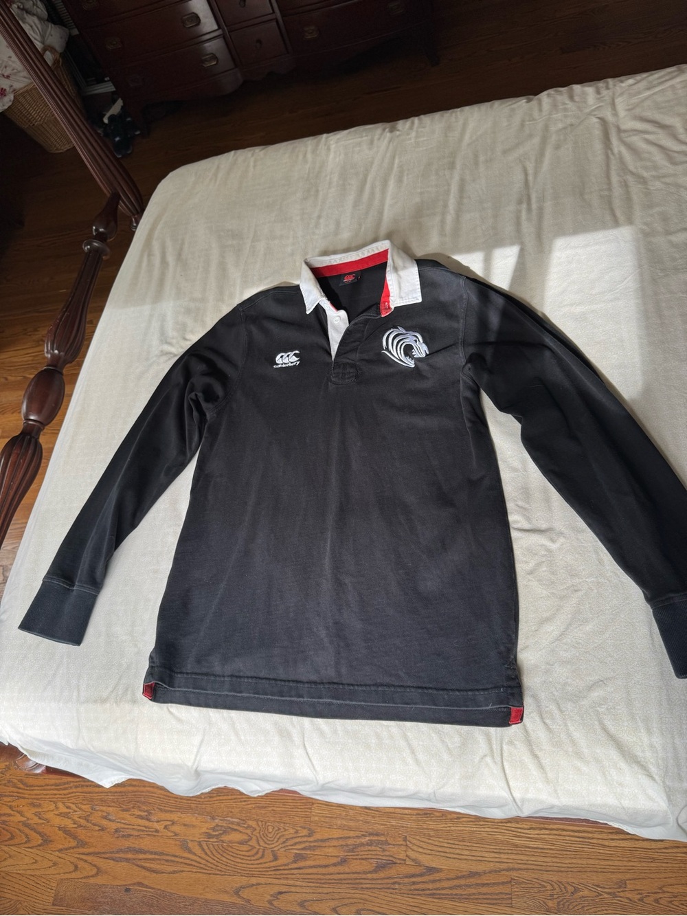 Canterbury Black Long-Sleeve Rugby Polo with White Contrast Collar